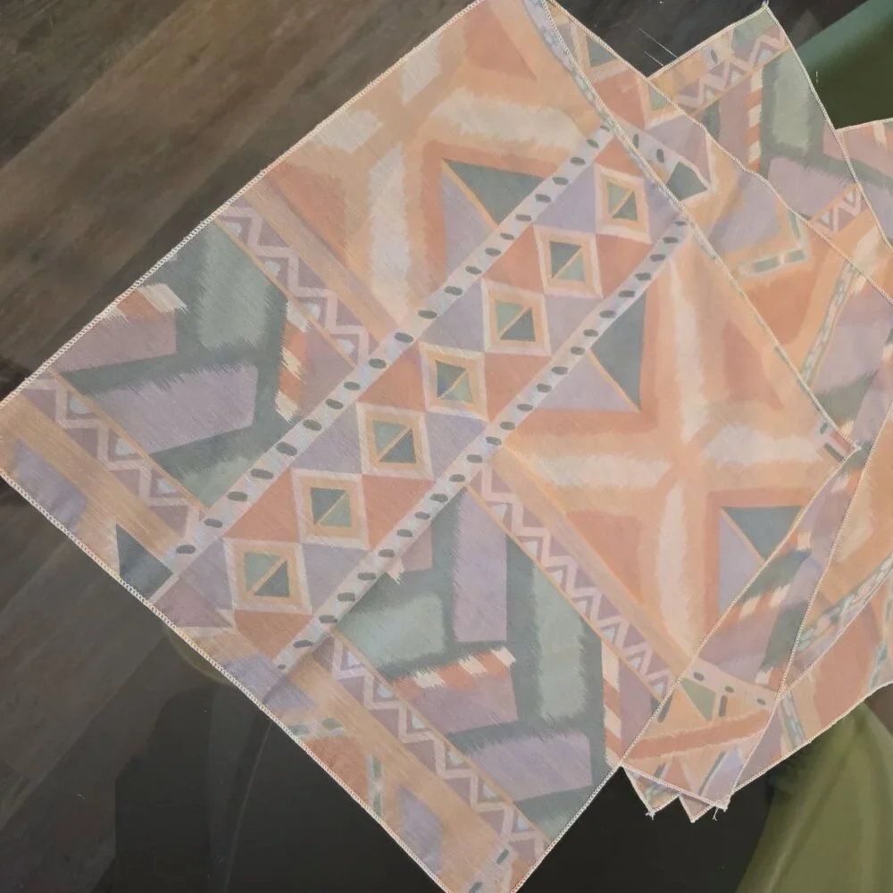 VTG Tribal Ikat‎ Style Fabric Napkins Set Of 6 Peach & Pastel Colors 14.5